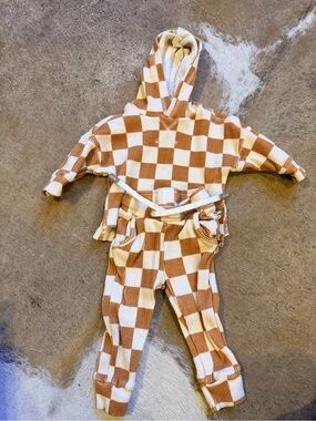 Checkerboard Hoodie & Jogger Matching Set in Cream and Brown